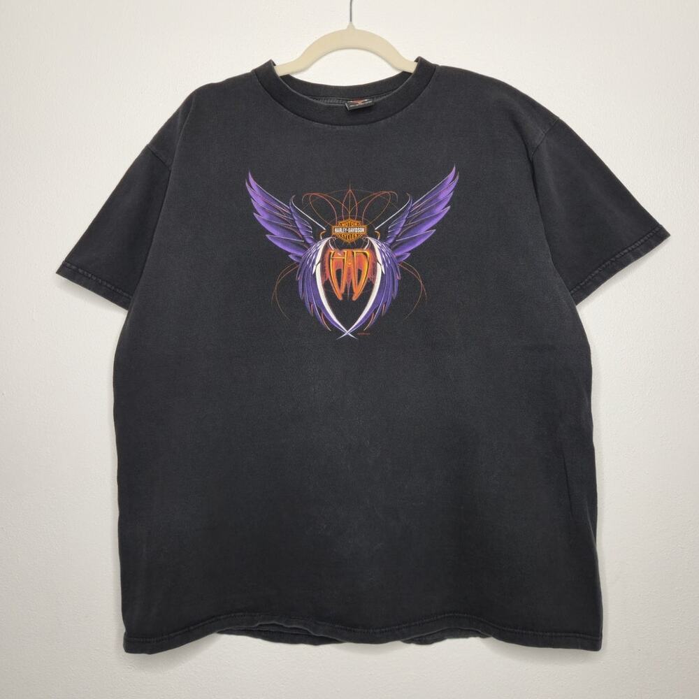 Vintage Harley Davidson Double Sided Wings Logo y2k Art Double Sided Black Shirt